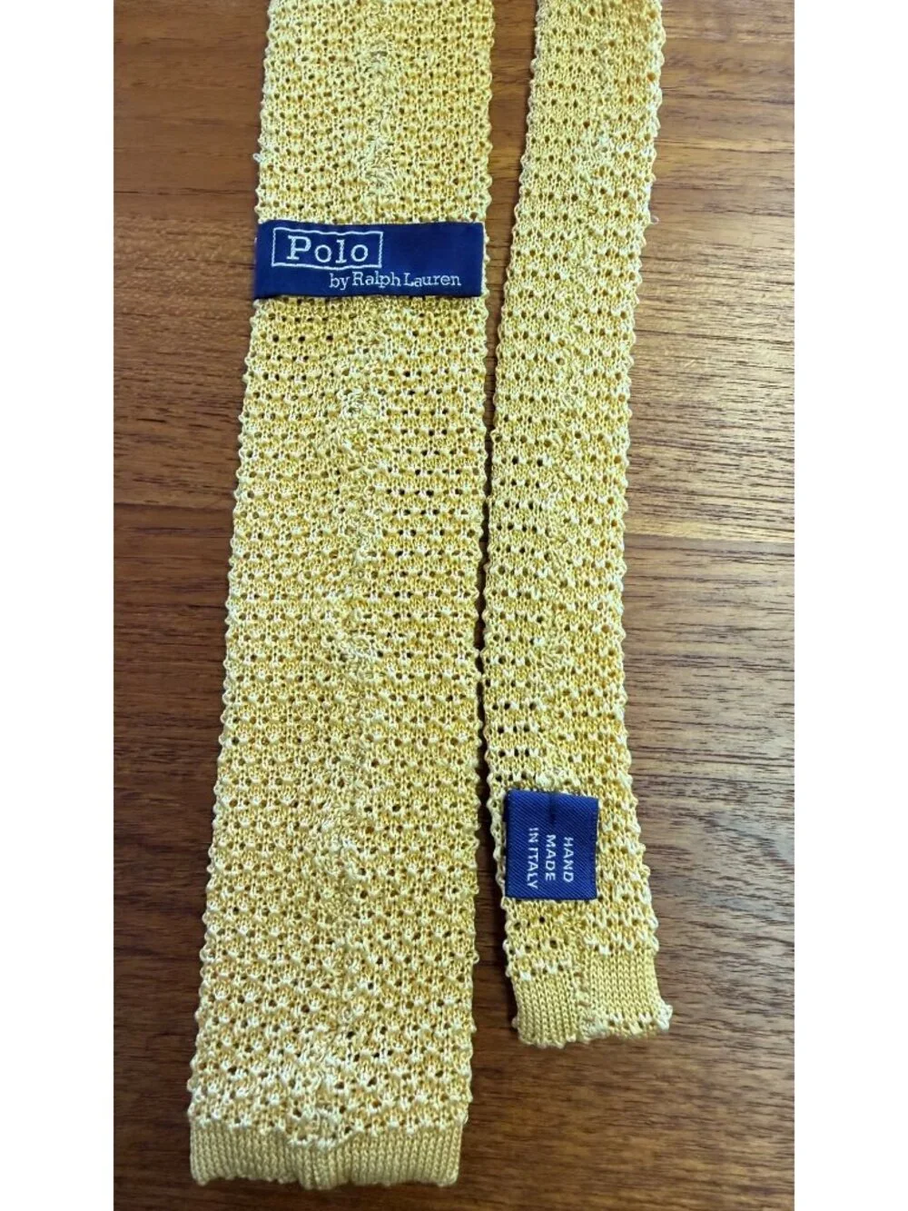 Vintage Polo By Ralph Lauren Yellow Knit Silk Tie Square End Made In Italy